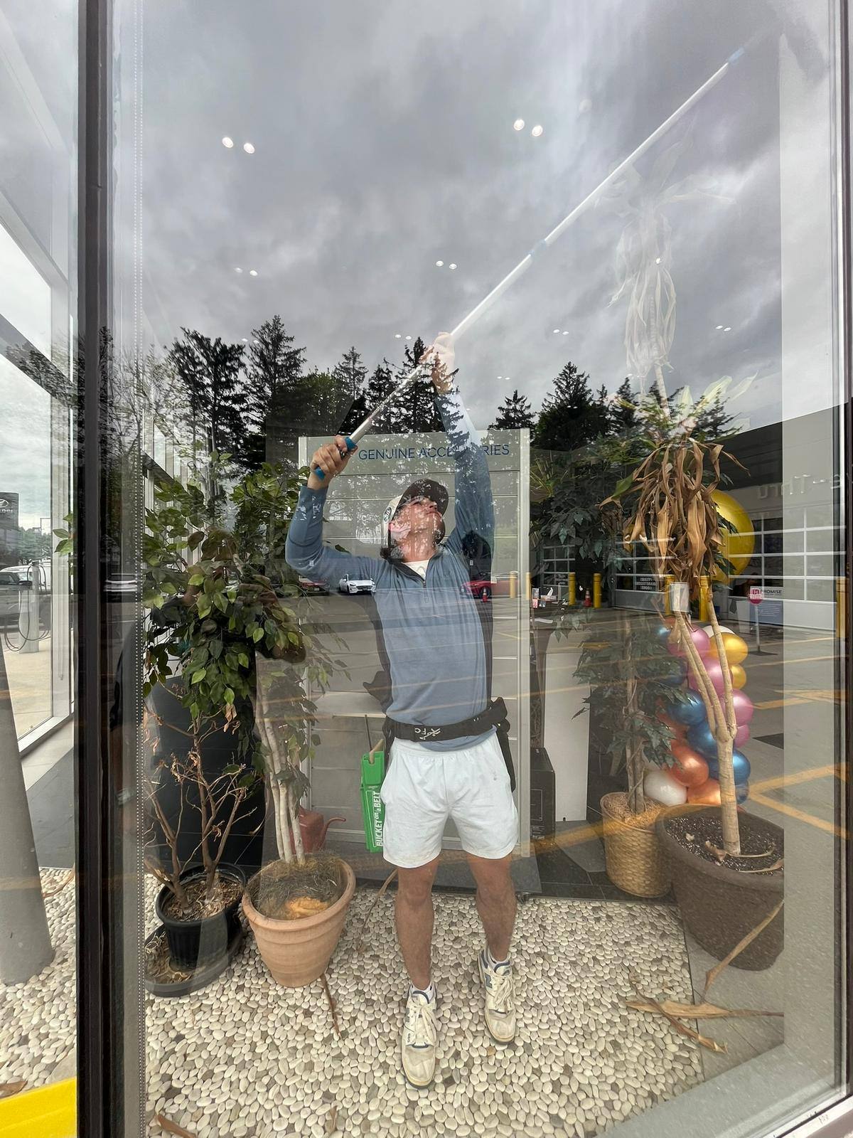 Standing behind glass so clean it barely reads as glass