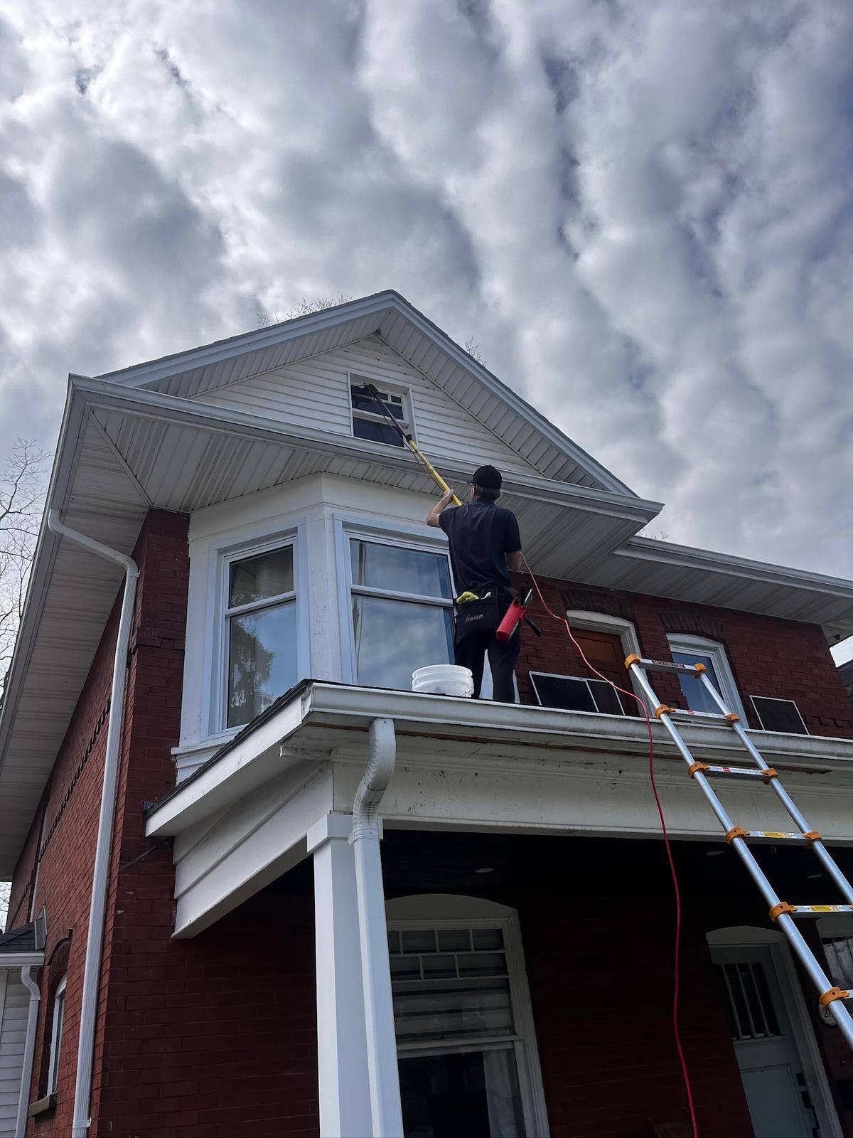 Working at roof height above a covered porch