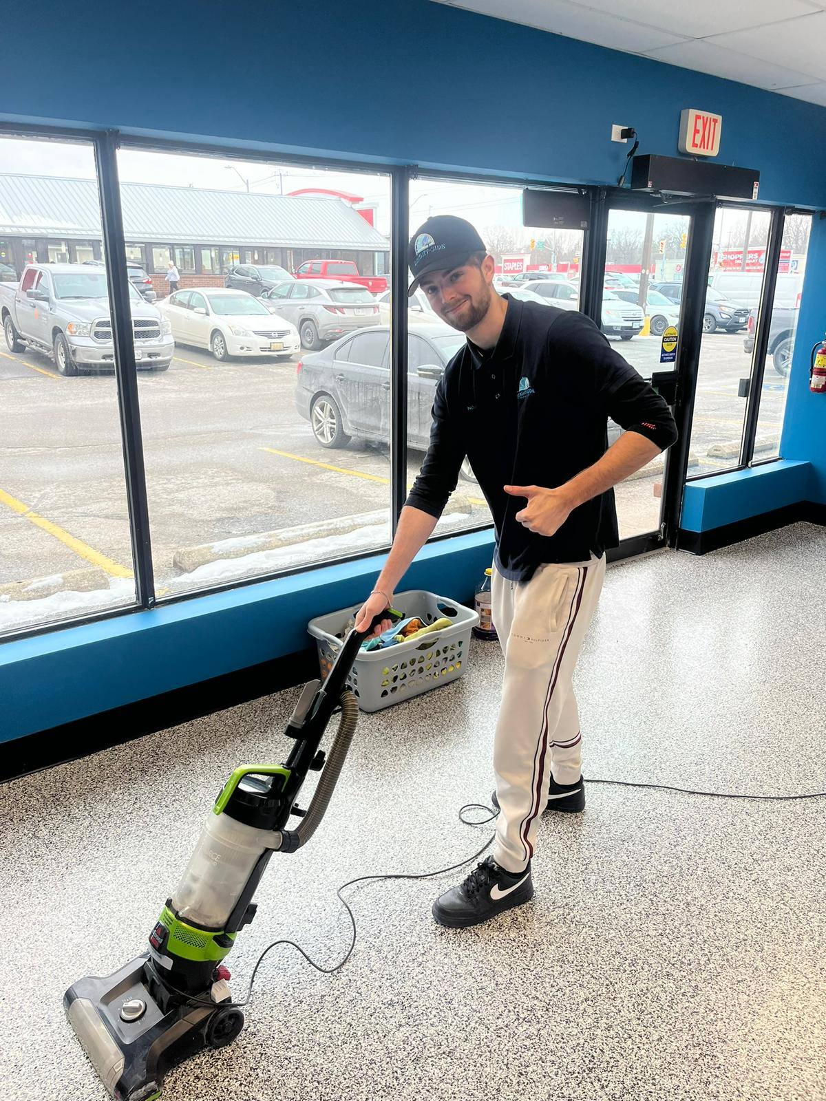 Machine cleaning a showroom floor